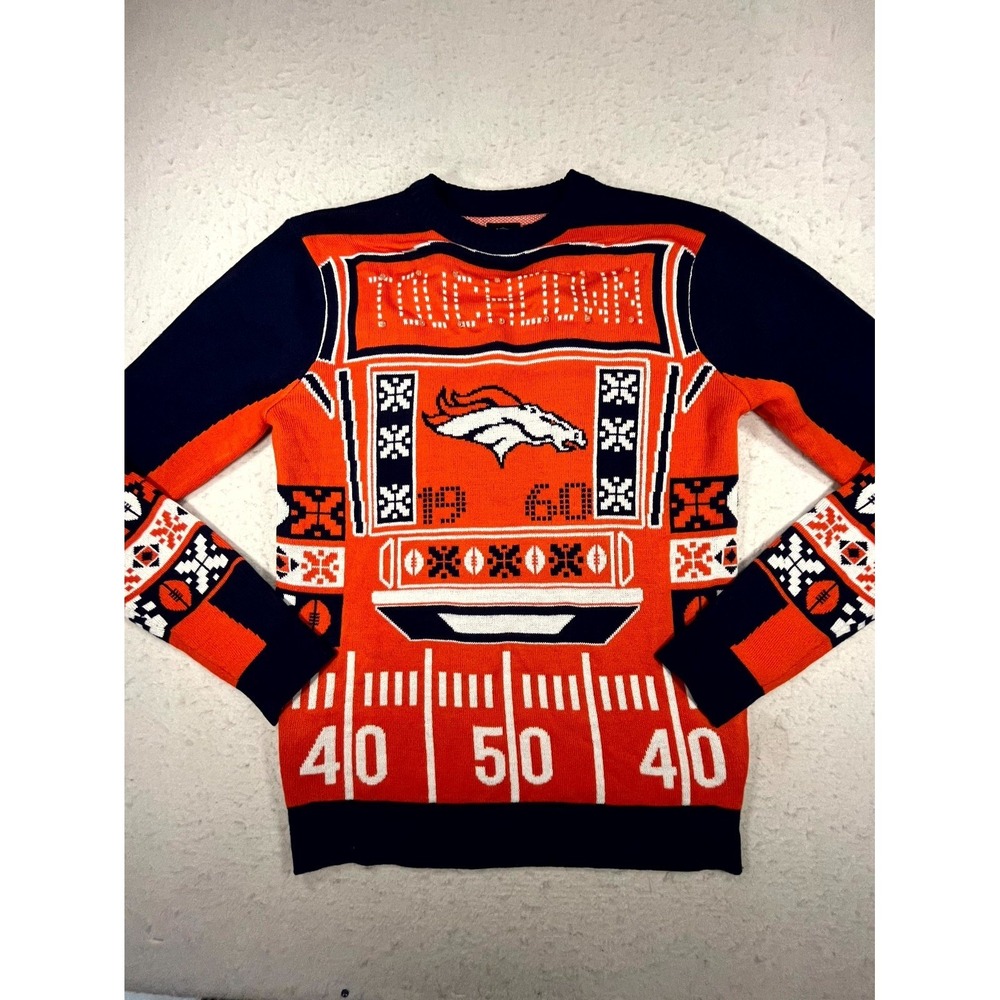 Denver Broncos Led Light Up Ugly Christmas Sweater Men Small Multicolor NFL Knit